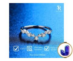 RoyStone - Cincin V-Shaped Women's Ring Moissanite 0.2 CT